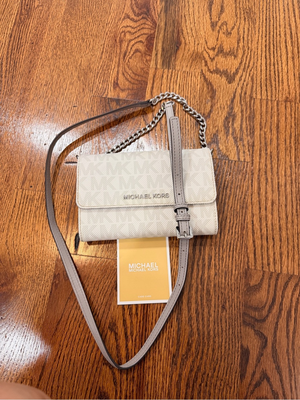 Michael Kors Beige Logo-Print Chain Strap Crossbody